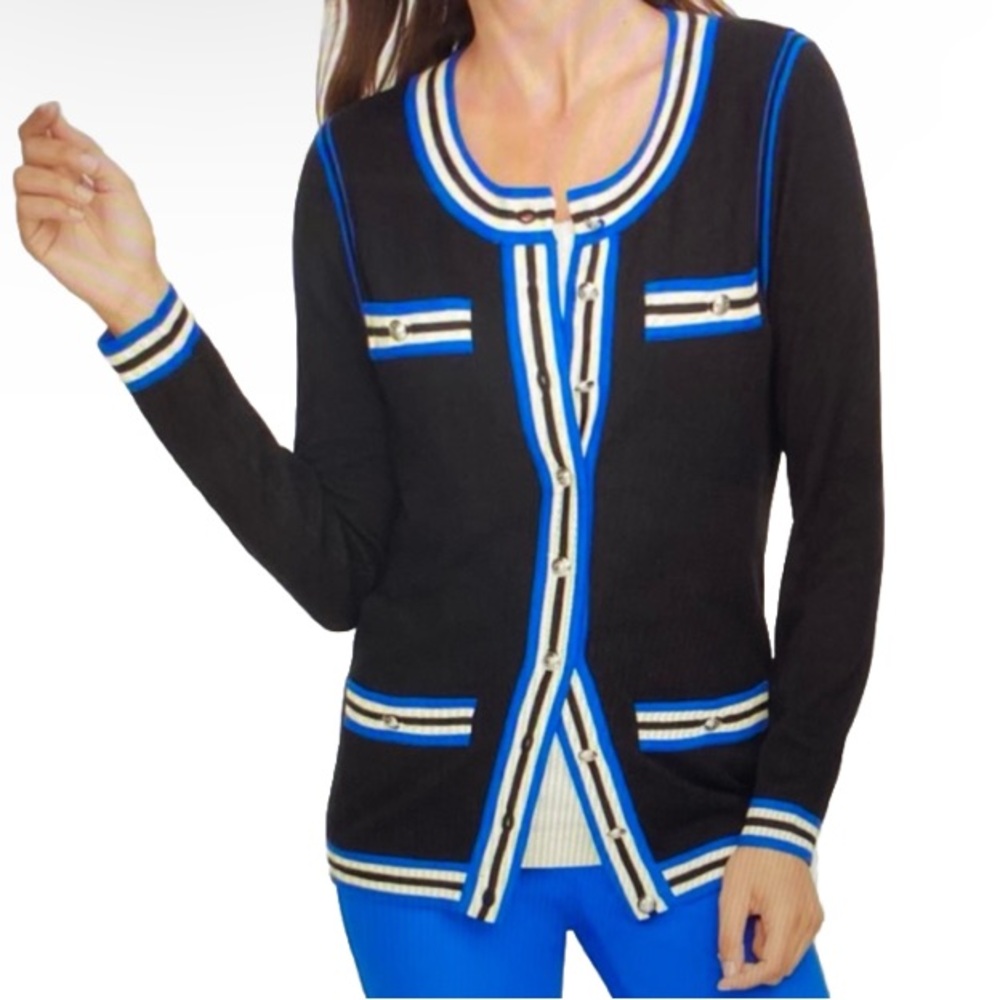 Talbots Cardigan Cashmere Preppy Black Blue Size S